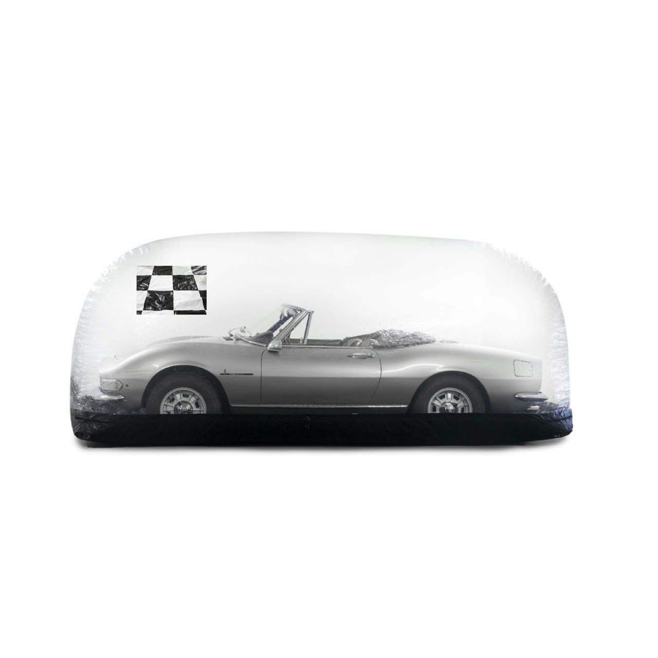 IN THE GARAGE Car Shield - Indoor Inflatable Car Cover and Storage Bubble, Checkered 14' / 4.3m