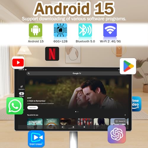 Image of 21.5 inch FHD Smart Portable TV, Rolling TV on Wheels, Android 15 OS, 6G +128GB Storage, Portable Touch Screen Monitor, 13MP Camera, Built-in Battery, 60Hz Refresh Rate, Full Swivel Rotation, Voice Remote