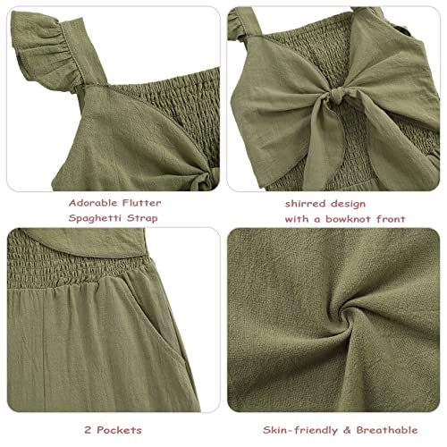 Kukume Girls Rompers Flutter Sleeve Solid Sling Jumpsuits Shorts Overall One Piece Summer Outfits Armygreen 5-6 Years #TOP1