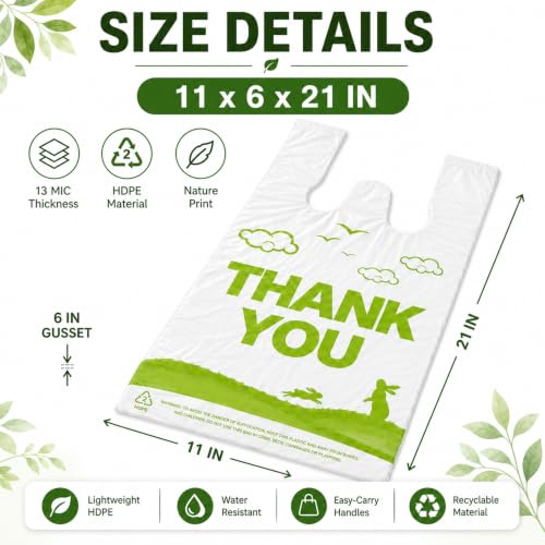 Image of YoYoRain 300 Count White Thank You T-Shirt Bags, 11 x 6 x 21 in