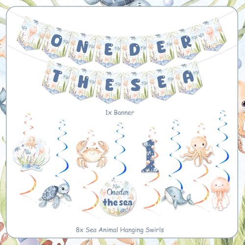 Jollyboom Under the Sea 1st Birthday Party Decoration Boy, Oneder the Sea Party Decoration Banner Hanging Swirl Streamer for Sea Ocean Beach Marine Animal 1st First Birthday Party Decoration by Jollyboom - Used condition - Image 5