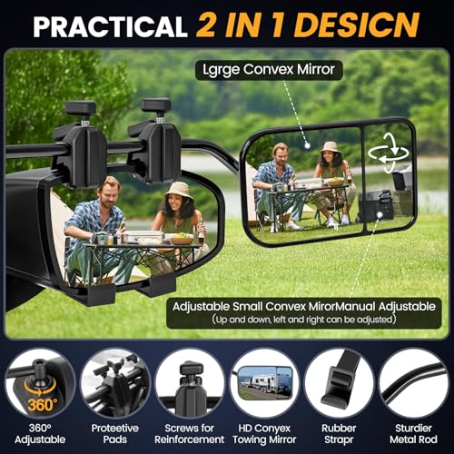 Image of Universal Towing Mirrors Extenders for Towing, Clip-on Towing Mirror Adjustable Convex Rearview Mirrors for Vehicle Car Truck Trailer RV SUV, Side Mirror Extensions for Towing, 2 Pack