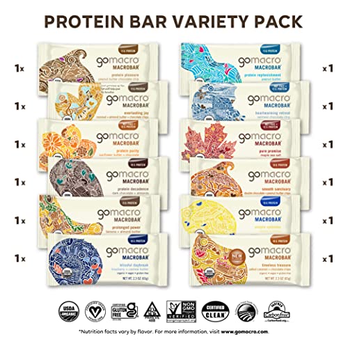 Gomacro Macrobar Organic Vegan Protein Bars - Protein Variety Pack (2.3-2.4 Ounce Bars, 12 Count) #TOP1