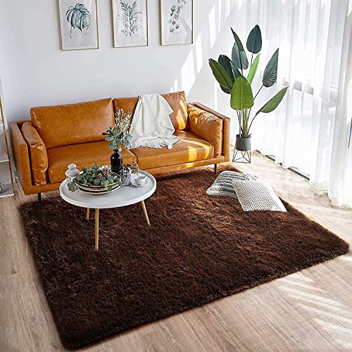 Image of Handmade 2 Inch Pile Height Super Soft Touch Export Quality Plain Shag Rectangular Carpets For Home Size 12 X 18 Feet Color Brown