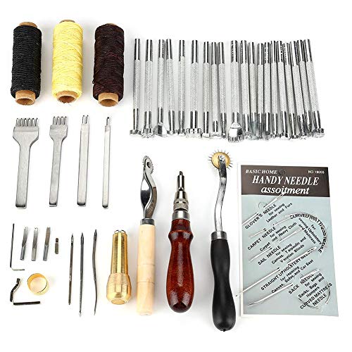48 Piezas Kit de Herramientas de repujado de Cuero de Metal, Herramienta...