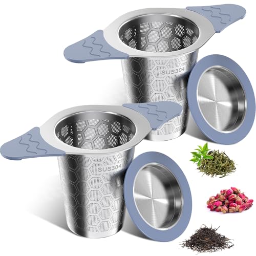 yomanta infusor de te 304 Acero Inoxidable 2 Piezas，Coladores de té para té suelto，Con tapa y asa de silicona resistente al calor，Apto para teteras, tazas de té y tazas