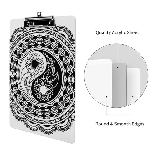 Porte bloc A4 avec pince planchettes mandala noir et blanc porte document
