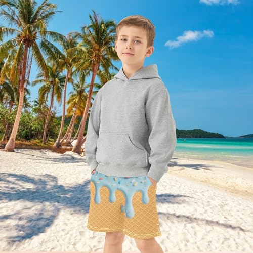Boys Athletic Shorts Basketball Shorts Colorful Ice Cream Teens Hiking Gym Shorts with Pocket 7-15 Y4