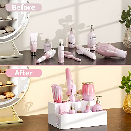Niubee Hair Tool Organizer, White Acrylic Hair Dryer And Styling Holder, Bathroom Countertop Blow Dryer Holder, Vanity Caddy Storage Stand For Accessories, Makeup, Toiletries #TOP4