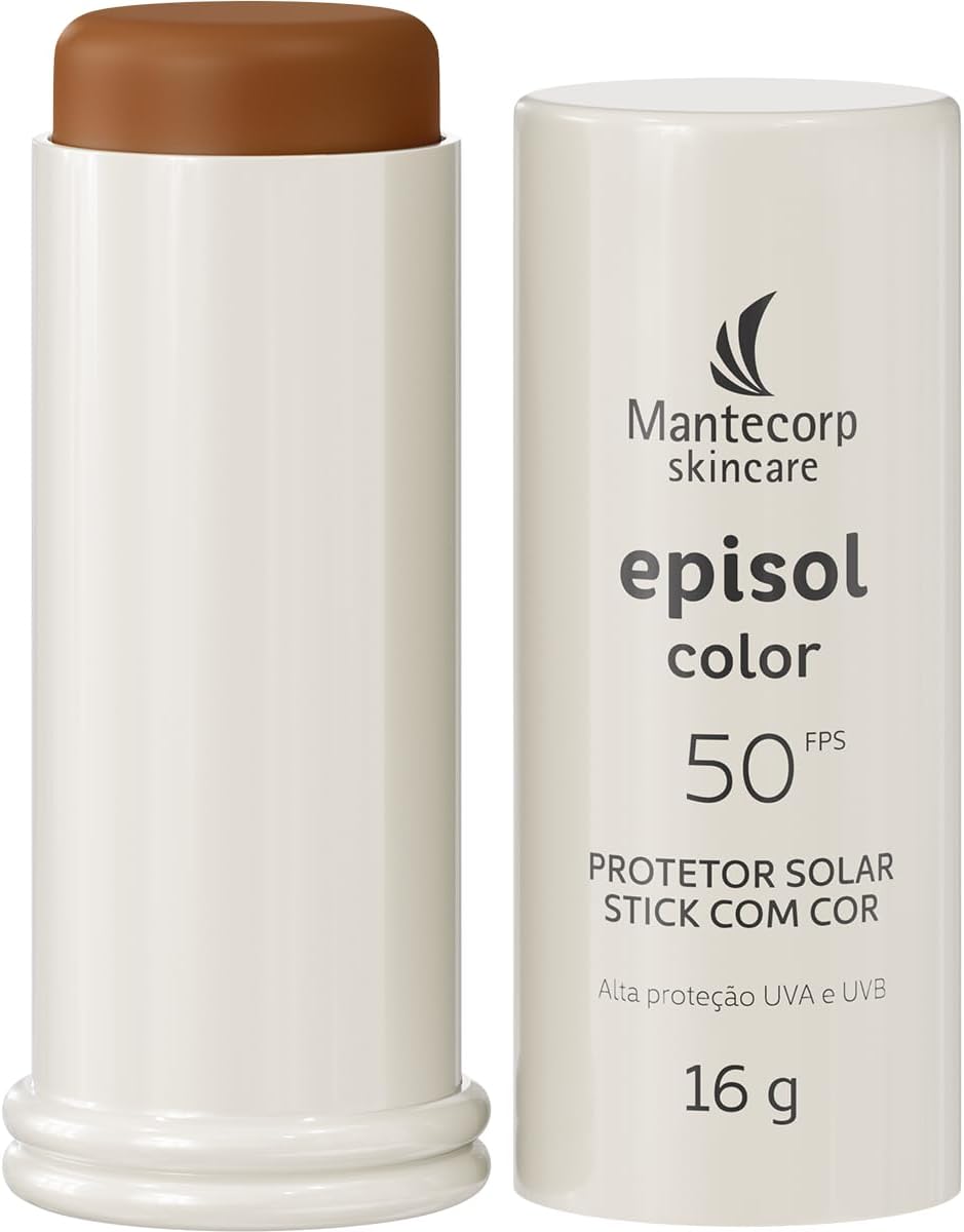 MANTECORP – Protetor Solar Facial Episol Color Stick FPS 50 – Alta Proteção UVA e UVB, Protetor Solar Bastão, Aplicação Fácil – Tom Médio Escuro – 16g