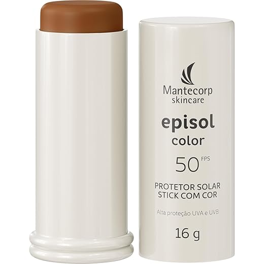 MANTECORP - Protetor Solar Facial Episol Color Stick FPS 50 - Alta Proteção UVA e UVB, Protetor Solar Bastão, Aplicação Fácil - Tom Médio Escuro - 16g