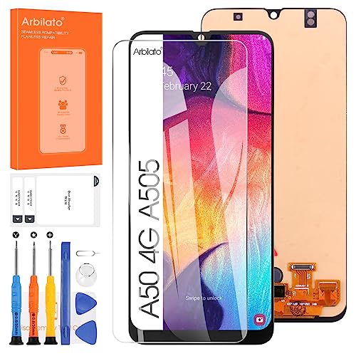 OLED Screen for Samsung Galaxy A50 2019 Screen Replacement for Samsung A505 LCD Screen SM-A505F,SM-A505G,SM-A505W Touch Display Digitizer Assembly Repair Parts with Frame(Support Figerprint Function)