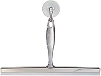 iDesign Zia 12-Inch Bathroom Squeegee with Suction Hook - Clear Plastic & Stainless Steel for Showers, Mirrors, Floors