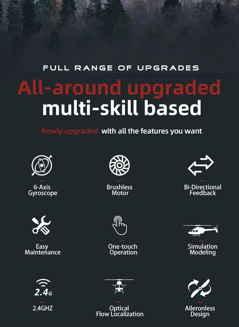 YUXIANG F08 Bell 206 RC Helicopter for Adults, 1/27 2.4G 6CH 6G/3D Brushless Direct-Drive Flybarless Advanced RTF RC Helicopter with Optical Flow Positioning - 2PCS Battery