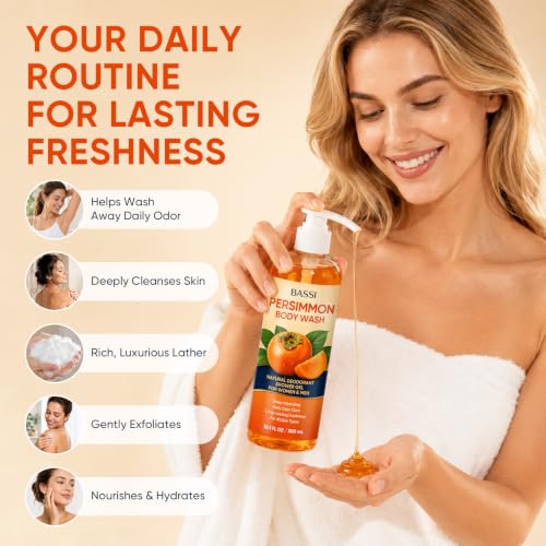 Image of Persimmon Body Wash for Body Odor Control, Natural Deodorant Soap Cleanser | Deep Cleansing Nonenal Body Soap for Old People Smell, Strong Odor Smelly Feet Remove for Men & Women, Family Safe