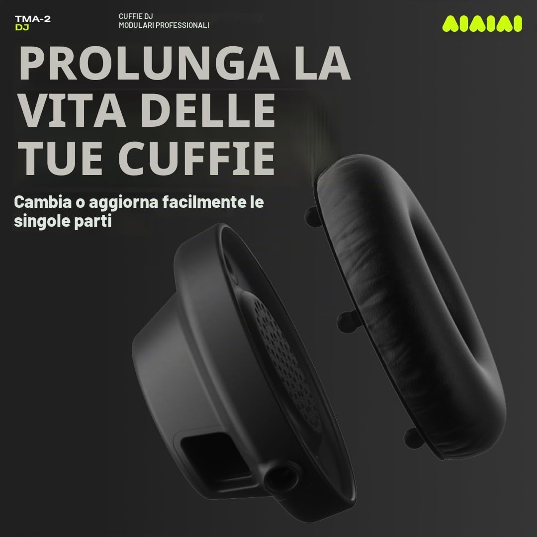 AIAIAI TMA-2 DJ - Cuffie DJ professionali on-ear con bassi potenti, struttura resistente e cuscinetti ad alto isolamento acustico, design modulare con parti facilmente sostituibili