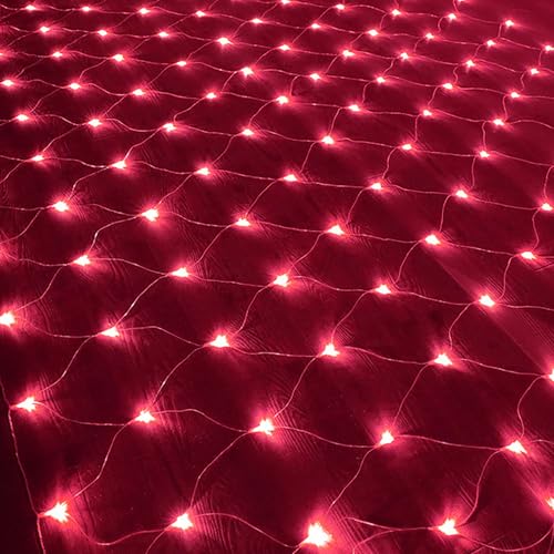 DINOWIN Rete Luminosa Batteria 2x3M 192LED Stringa di Luci a LED Tenda Luminosa 8 Modalità Impermeabili Luci di Natale a Rete per Interni Giardino Matrimoni Feste di Natale (Rosso)