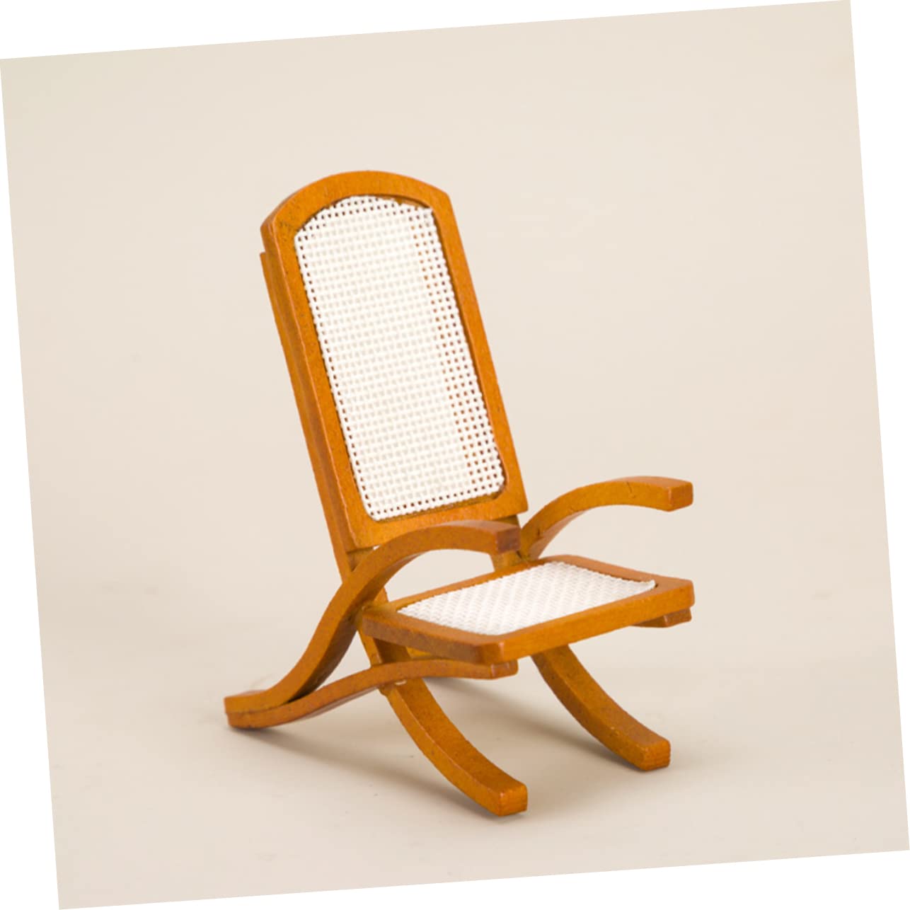 WHAMVOX Micro Landscape Mini Beach Chair Miniature Lounge Chair Solid Wood Rattan Doll Furniture Accessory Decorative Miniature