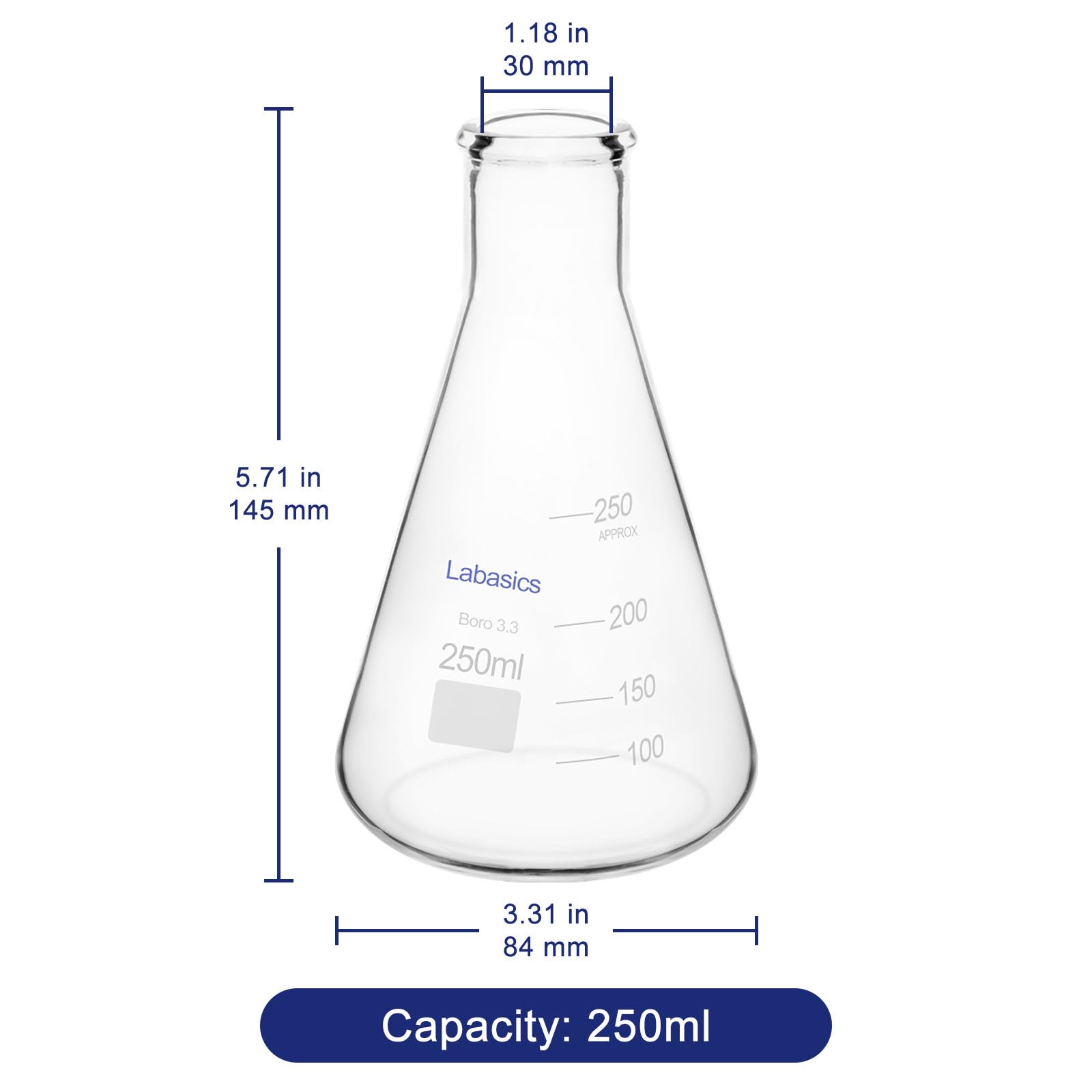 Matraz Erlenmeyer Boca Estrecha 250ml Cristal Borosilicato Labasics