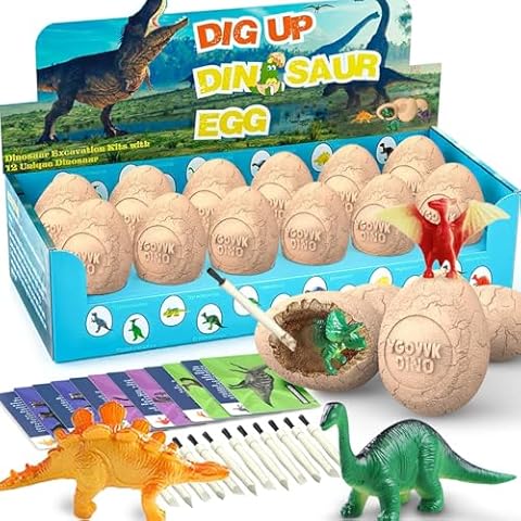 YGOVVK Dinosaur Eggs Dig Kit - Dinosaur Toys for Kids - Break Open 12 Easter Dino Eggs with 12 Surprise Dinosaurs Inside - Science STEM Birthday Class Activity Party Gifts for Boys Girls Cover