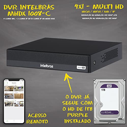 Kit Intelbras 6 câmeras VHD 1130 30m DVR 8 canais 1TB Purple
