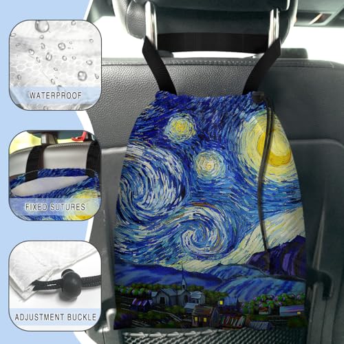Image of Car Trash Bag Hanging Back of Seat Waterproof Small Cute Printed One-Handed Strap Drawstring Garbage Bags for Car-Starry Night
