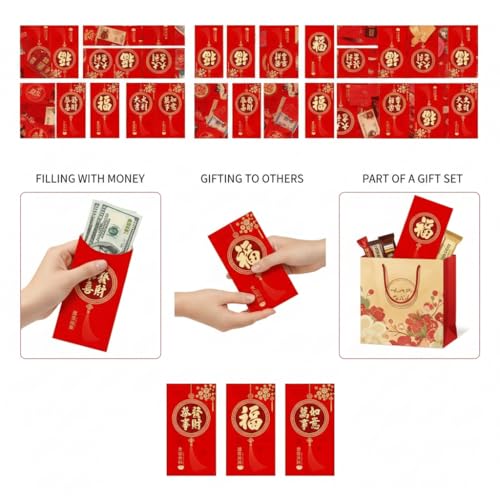 Lunar New Year rote Umschläge (chinesisches Neujahrs-Hongbao), 30 Stück, traditionelle Glücks-Geldpakete, 17 x 9 cm, festliches Geschenk für Familienfeiern