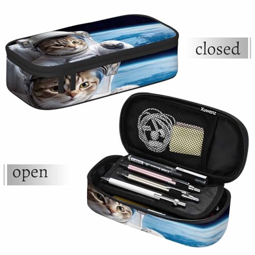 Image of Cat Astronaut Pencil Case Cute Animal Universe Sky Land Space Earth Pencil Bag Pen Markers Pouch Holder Organizer for Boy Girl School Students