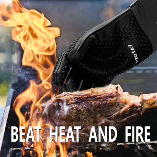 Silicone-Smoker-Oven-Gloves-BBQ-Gloves-Heat-ResistantBeat-Heat-and-FireGrill-Gloves-for-Handling-Hot-MeatWaterproof-Heatproof-Kitchen-Oven-Mittsfor-GrillingCookingBakingBarbecueBlack