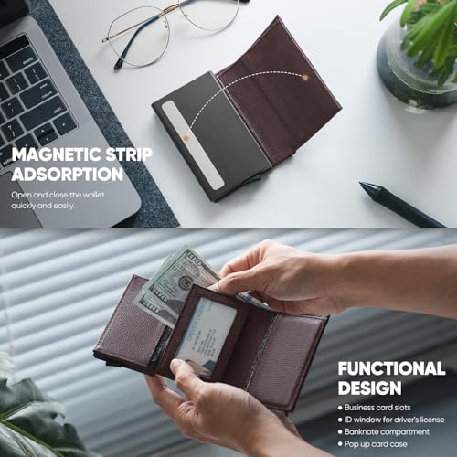 Image of VULKIT Pop up Wallet Minimalist Cash Wallets RFID Blocking Leather Smart Credit Card Holder with Magnetic Closure for Men