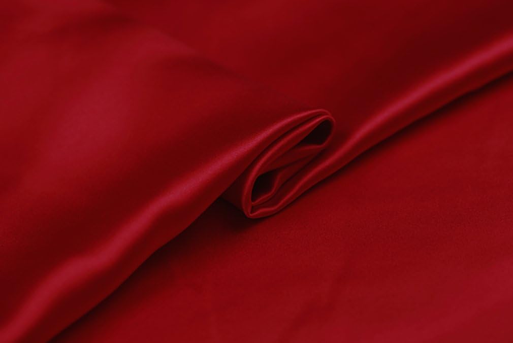 Maxfeel 100% Pure Mulberry Silk Charmuse Solid Dyed Fabric Multicolor for Bedding Dress Sold by Yard or by Half a Yard (Sold by The Yard, Wine Red)