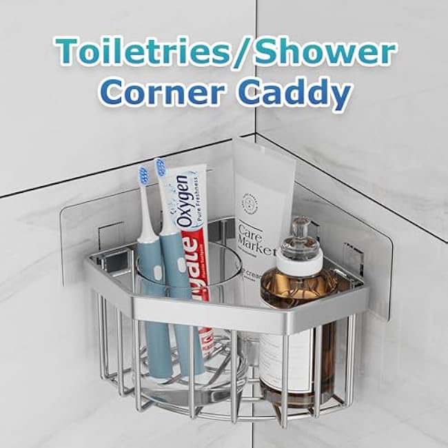 Kitchen Sink Caddy Corner Sponge Holder Organizer, Stainless Steel Adhesive with 4 Hooks