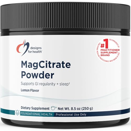 Designs for Health MagCitrate Powder - 300mg Magnesium Citrate to Support Calm, Occasional Constipation + Regularity - Non-GMO, Gluten Free Delicious Drink Mix Add-in, Lemon Flavor (60 Servings/240g)