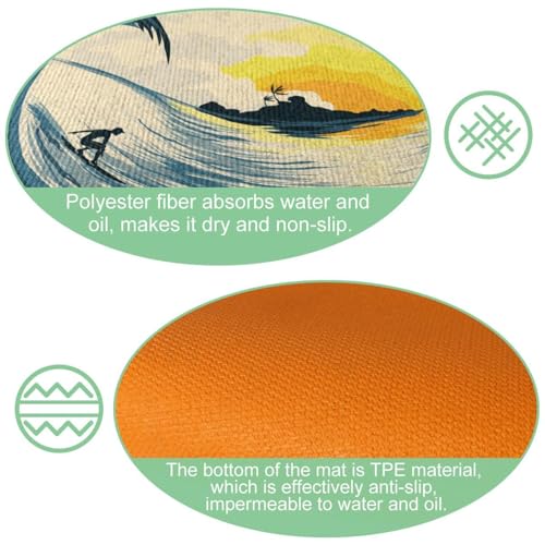 Alfombrillas de cocina para pasillo y cuarto de lavado con diseño surfero absorbente 6