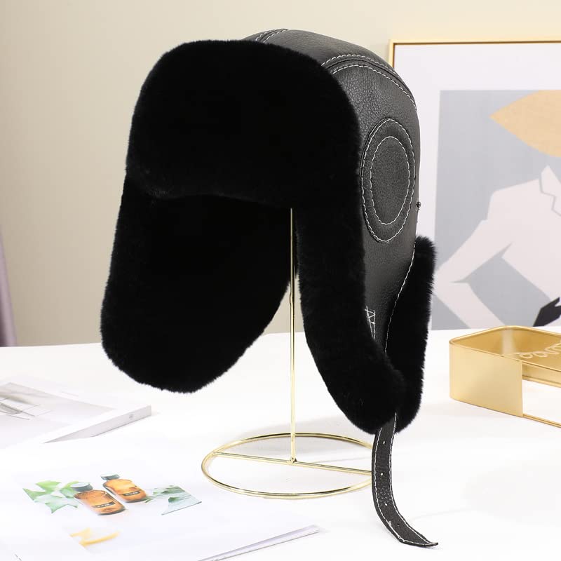 Gorro de Invierno Térmico Llegada de los hombres Sombreros de bombardero Invierno Hombre ruso Cálido Sombrero de cuero de piel de oveja real Hombre Gorras de piel real Sombrero de Aviador para Esquiar