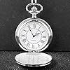 Tiong Vintage Pocket Watch with Chain Smooth Steel Quartz Unique Roman Numerals Silver Men's Pocket Watches #2