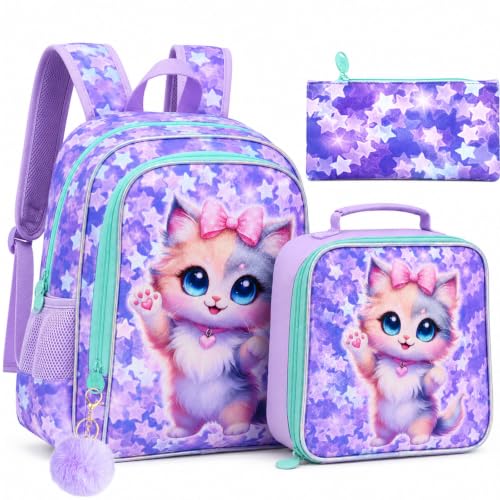 Image of 16 inch Backpack for Girls Boys 4-8, 3Pcs Kids Bookbag Set with Lunch Box, School Bag for Preschool Kindergarten