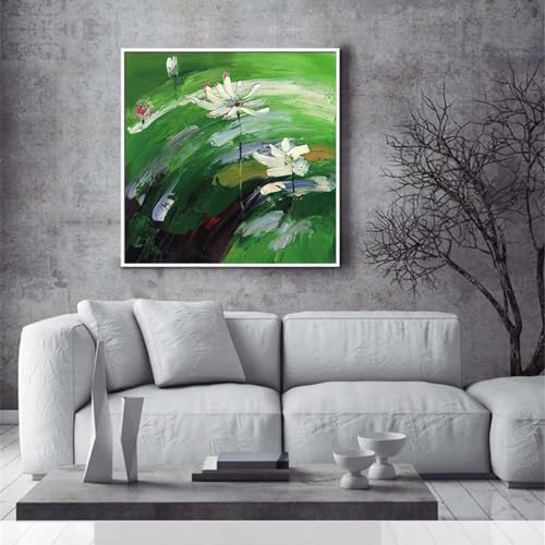Affiche lotus vert impression sur toile abstraite 20x20cm