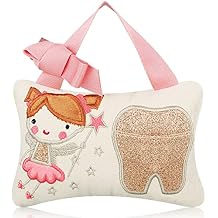 Qunclay Tooth Fairy Pillow with Pocket Kids Keepsake Pouch Tooth Fairy Gifts for Girl and Boy, 3.9 x 5.9 Inches Sweet