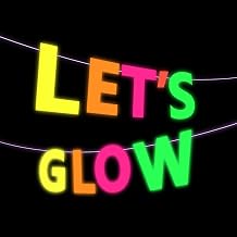Neon LETS GLOW Banner, Prestrung Neon Sign Glow in The Dark Party Banner for Black Light Fluorescence Birthday Party Supplies Decorations