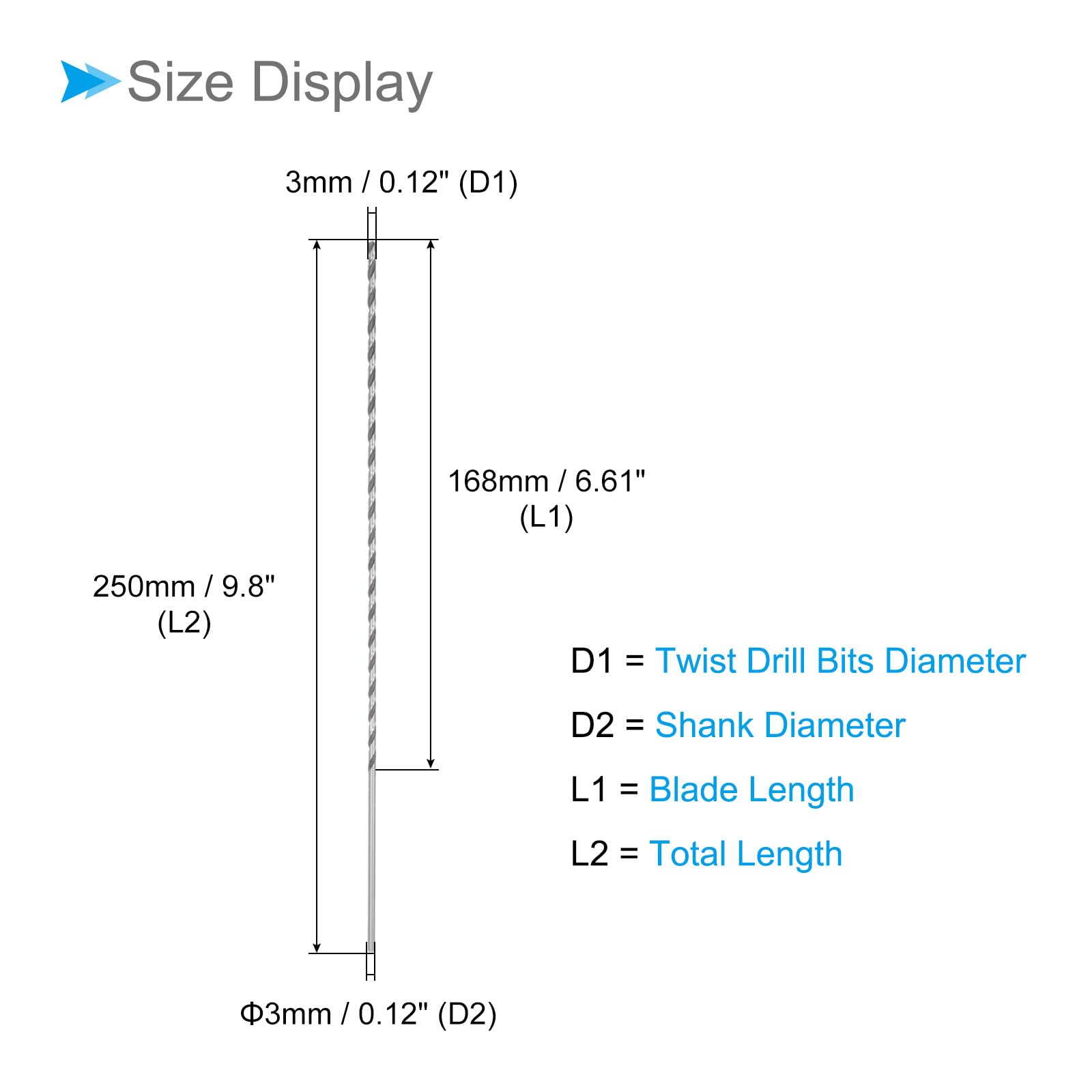 CoCud Twist Drill Bit, 3 mm Cutting Diameter, 0.12" Shank 9.8" Length - Image 2