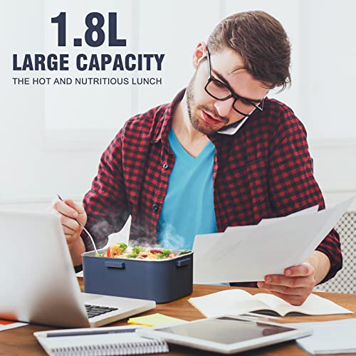 Cujgt Electric Lunch Box Food Heater, 75W Portable And Leakproof Heated Lunch Boxes For Adults With 1.8L Removable 304 Stainless Steel Container, 12V 24V 110V Electric Lunch Box For Car Truck Home #TOP4