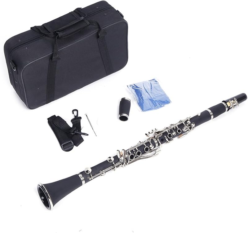 Flat B Clarinet Mid-range Bakelite Beginner Clarinet, Nickel-Plated 17 Keys B Tone Clarinets with Carry Case