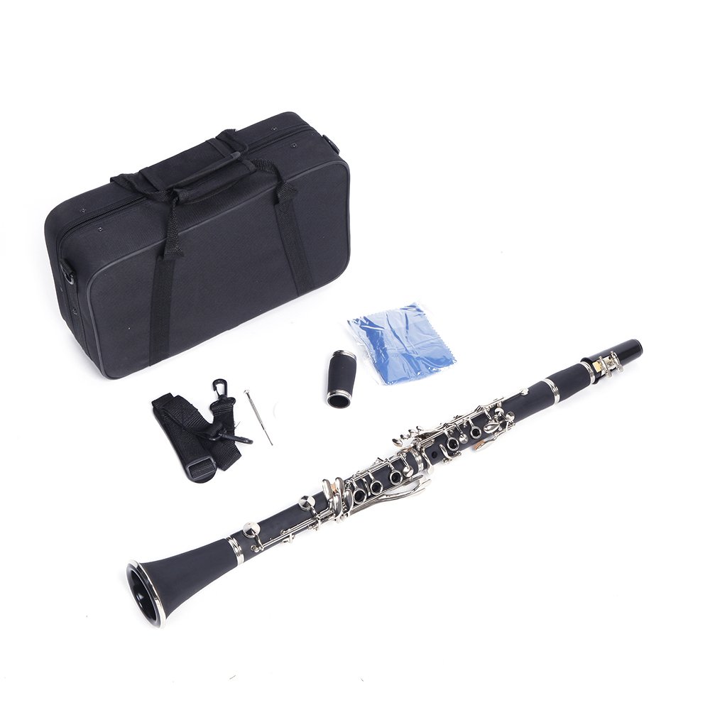 B-Flat Clarinet Black Ebonite Clarinet For Student Beginner, With Cleaning Cloth,Case,Lubricant,Screwdriver