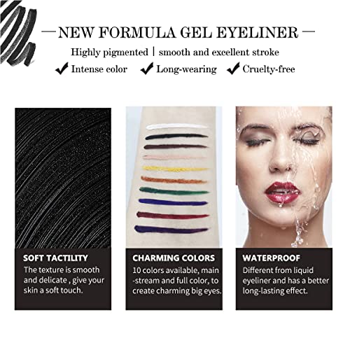 Lsxia 2-In-1 Gel Eyeliner Set, Tattoo Eyeliner Waterproof Smudge Proof Eyeliner Gel Eye-Liner Pot Cream Eyeliner Tool With Gel Liner Brush, High Pigment Eye Makeup Gel Eye-Liners For Women (Gold) #TOP4