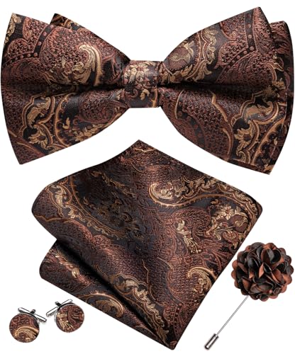 Image of YOHOWA Mens Bow Tie Set Paisley Coloful Pre-tied Bowties Adjustable with Handkerchief Cufflinks Wedding Prom Party