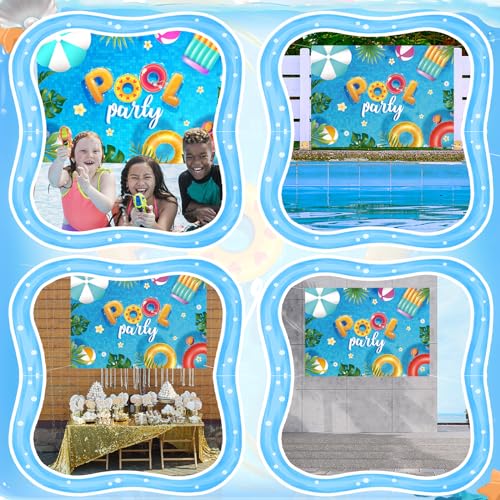 Image of Summer Banner Pool Party Decorations, Pool Party Decorations Banner Backdrop Summer Party Decorations, Hanging Beach Themed Summer Party Decorations with Rope (72 * 44 Inches)