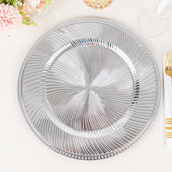 Juego de 6 platos cargadores plateados metálicos 13" redondos miniatura 4