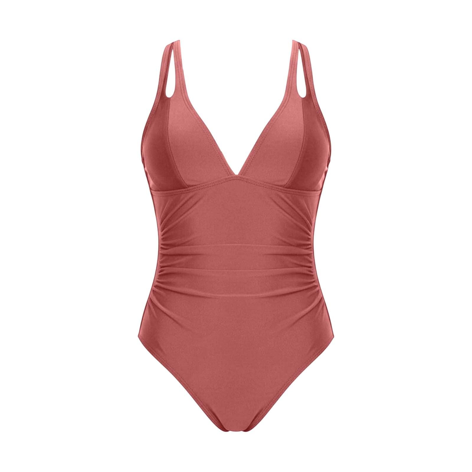 Generisch Damen Einteiler Bauchweg Tiefer V-Ausschnitt Monokini Einfarbig Push Up Badeanzüge Elegant Sexy Schlankheits Badeanzug Raffung Casual Schwimmanzug Rückenfreies Strandmode Modisch Swimsuit