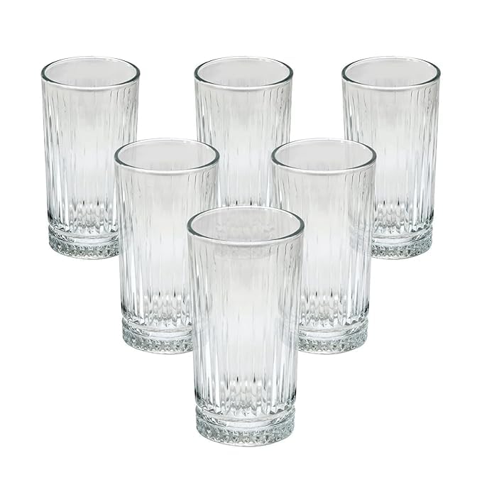 Black Foru 300ml Long Water Glasses Set of 6 pcs - Tall Drinking Glasses for- Water, Juice, Mojito, Cocktail, Lead-Free, Perfect for Home (Crystal Juice Glass 300ML 6PCS) 3